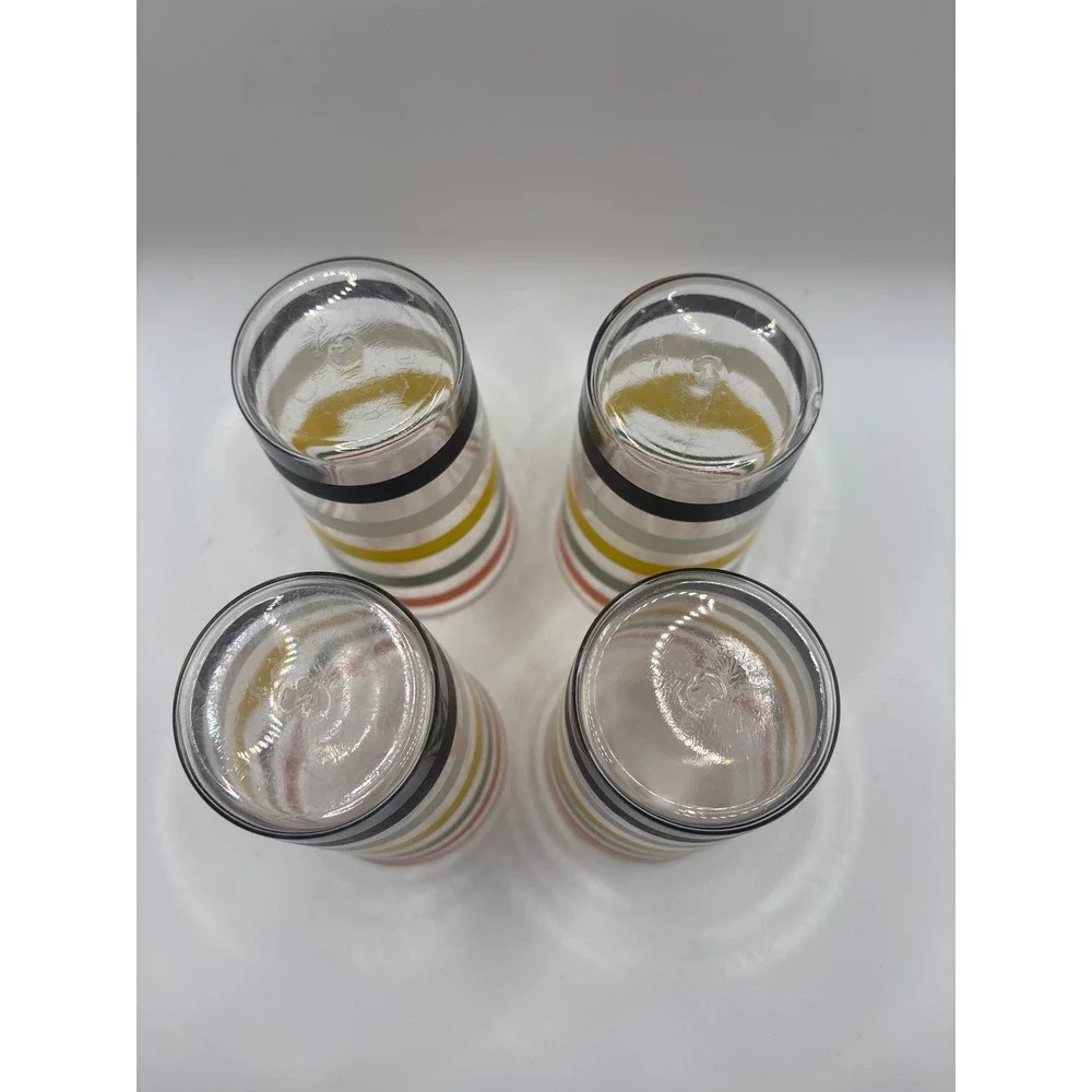 Vintage MCM Striped Juice Glasses Set of 4 Multi Color Retro Barware Tumblers